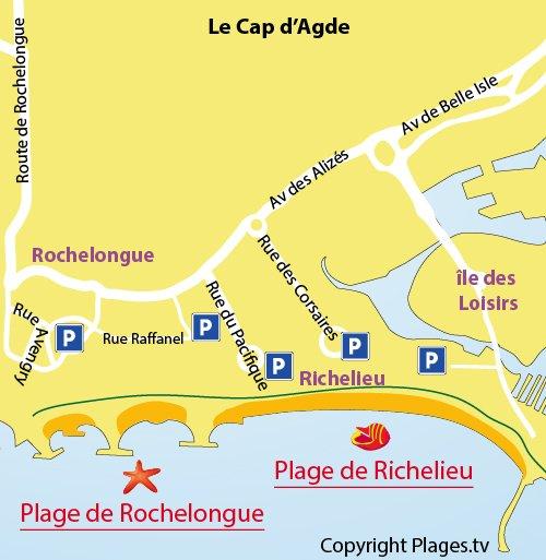 Carte plages richelieu cap agde